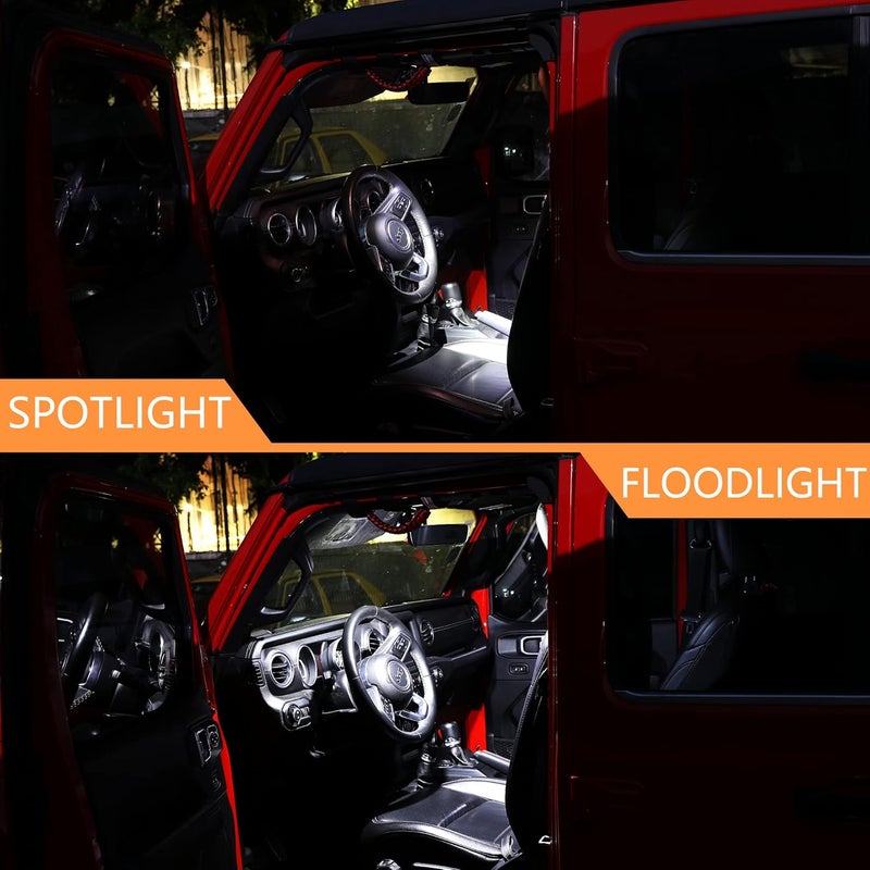 RERPRO Roll Bar Grab Handles with Dome Light for 1945-2025 Jeep Wrangler CJ YJ TJ JK JL Gladiator JT UTV Polaris RZR 2.0”-4.0” Roll Cage Paracord Grip Handle with Light Bar 2 Pack Black - Image 3